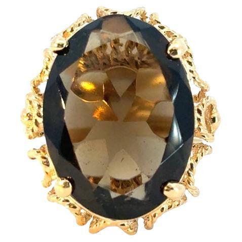 Vintage 10k Yellow Gold Oval Smoky Quartz Gemstone Ring