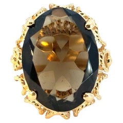 Vintage 10k Yellow Gold Oval Smoky Quartz Gemstone Ring