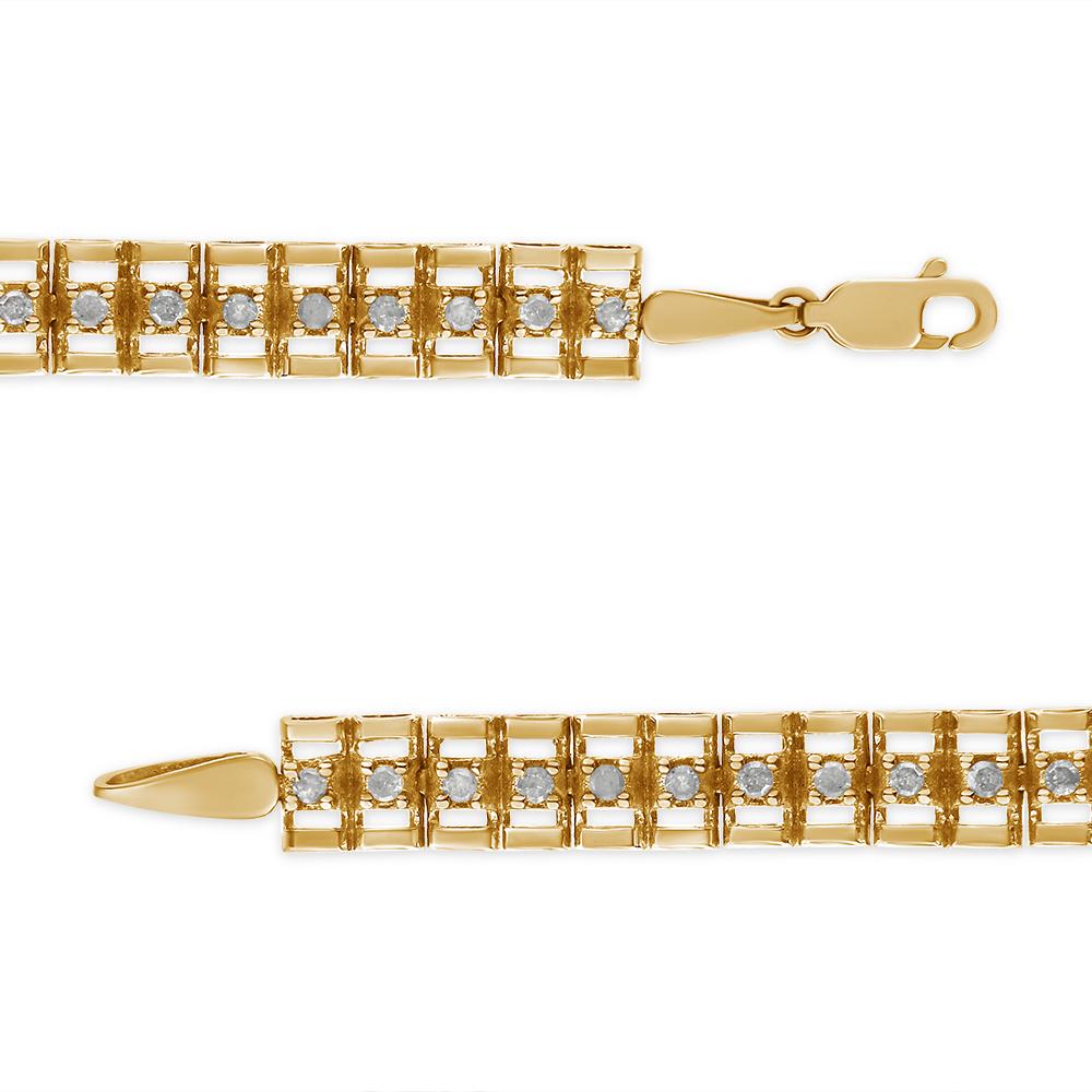 Taille ronde Bracelet tennis à double maillons en or jaune 10 carats et argent avec diamants de 2,0 carats en vente
