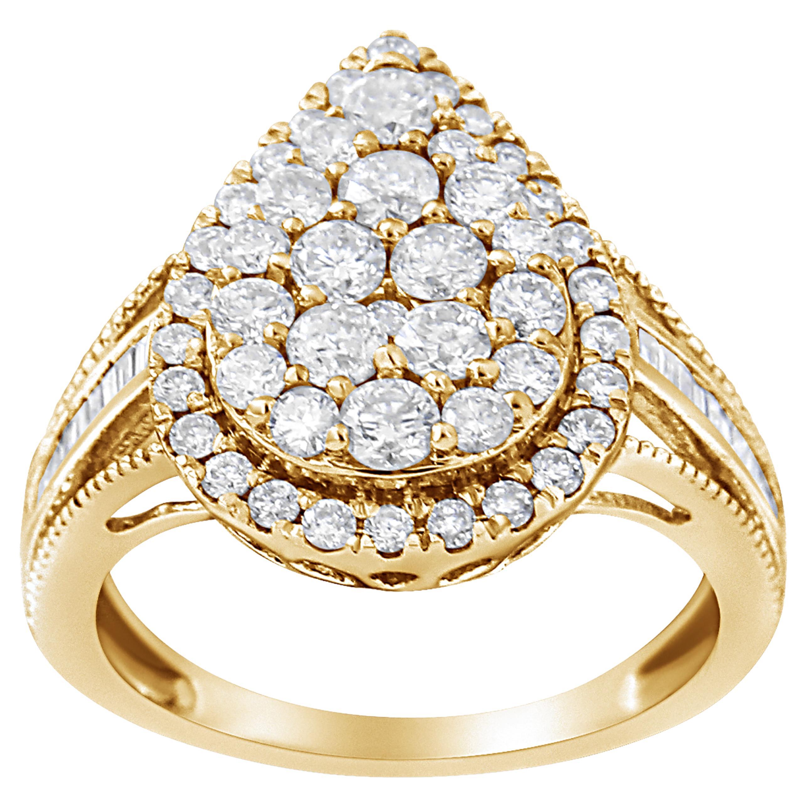 1 ROUND DIAMOND PYRAMID 10K YELLOW GOLD OVER COCKTAIL CLUSTER WOMAN&;S RING C $53.62 formazioneintermediari.com