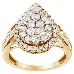 10K Yellow Gold over Silver 1 1/2 Carat Round-Cut Diamond Cocktail Ring