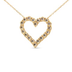 10k Yellow Gold Over Silver 1/2 Carat Champagne Diamond Heart Pendant Necklace