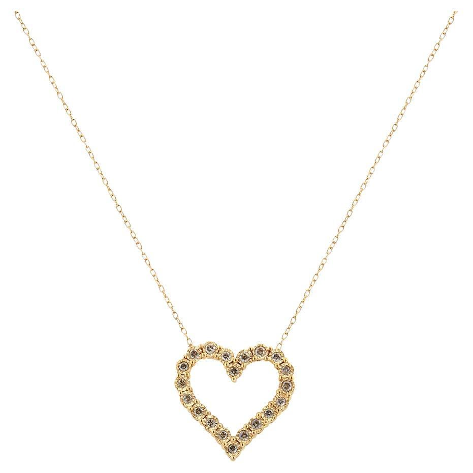 10k Yellow Gold Over Silver 1/2 Carat Champagne Diamond Heart Pendant Necklace For Sale