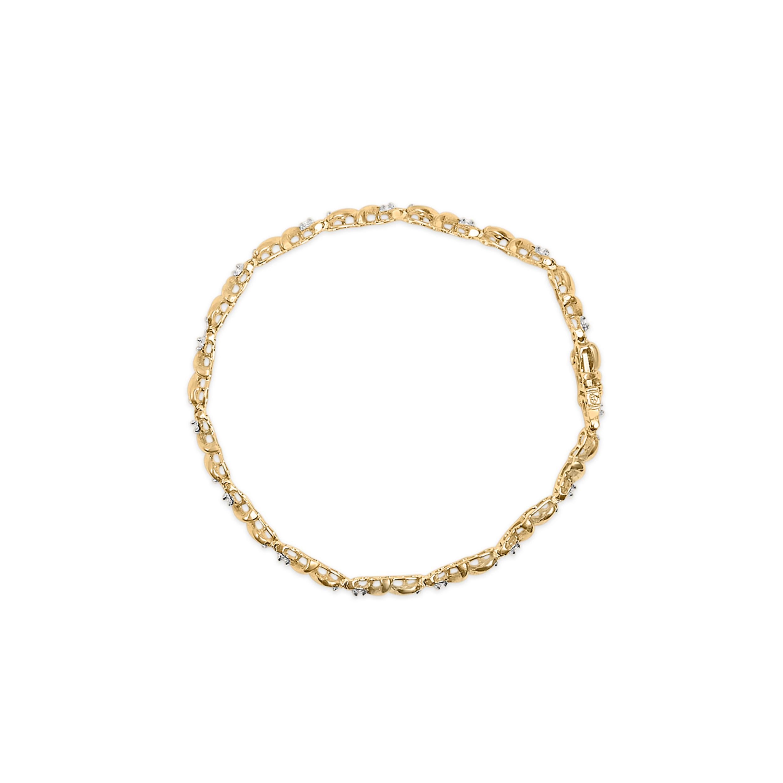 10K Gelbgold über Silber 1/2 Karat Diamant Double Wave Glieder-Tennisarmband (Zeitgenössisch) im Angebot