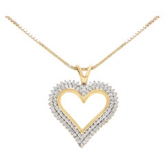 10K Yellow Gold over Silver 1/2 Carat Diamond Heart Pendant Necklace