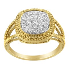 10K Yellow Gold Over Silver 1/2 Cttw Diamond Square Cushion Cocktail Ring