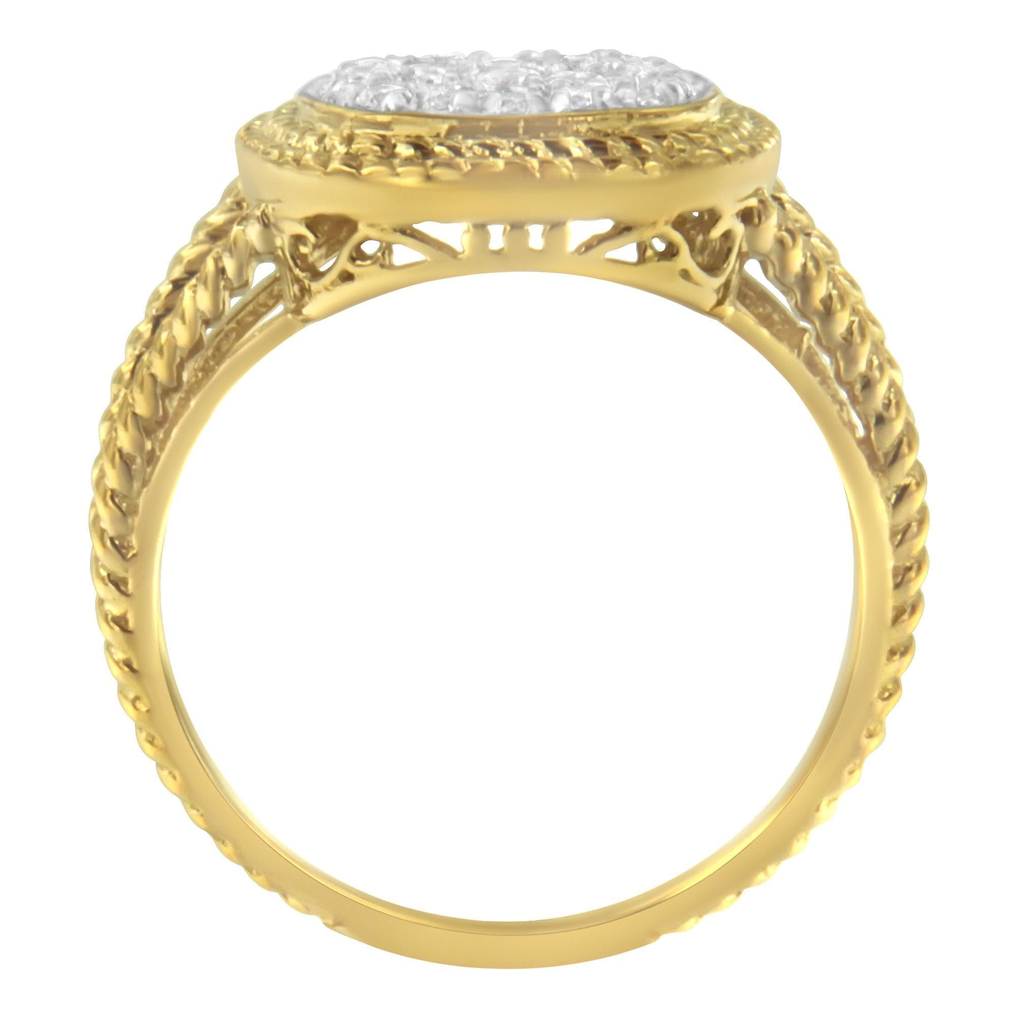 10K Gelbgold über Silber 1/2 Cttw Diamond Square Cushion Cocktail Ring (Moderne) im Angebot