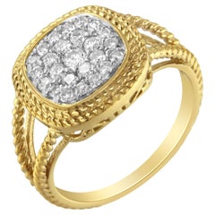 10K Gelbgold über Silber 1/2 Cttw Diamond Square Cushion Cocktail Ring