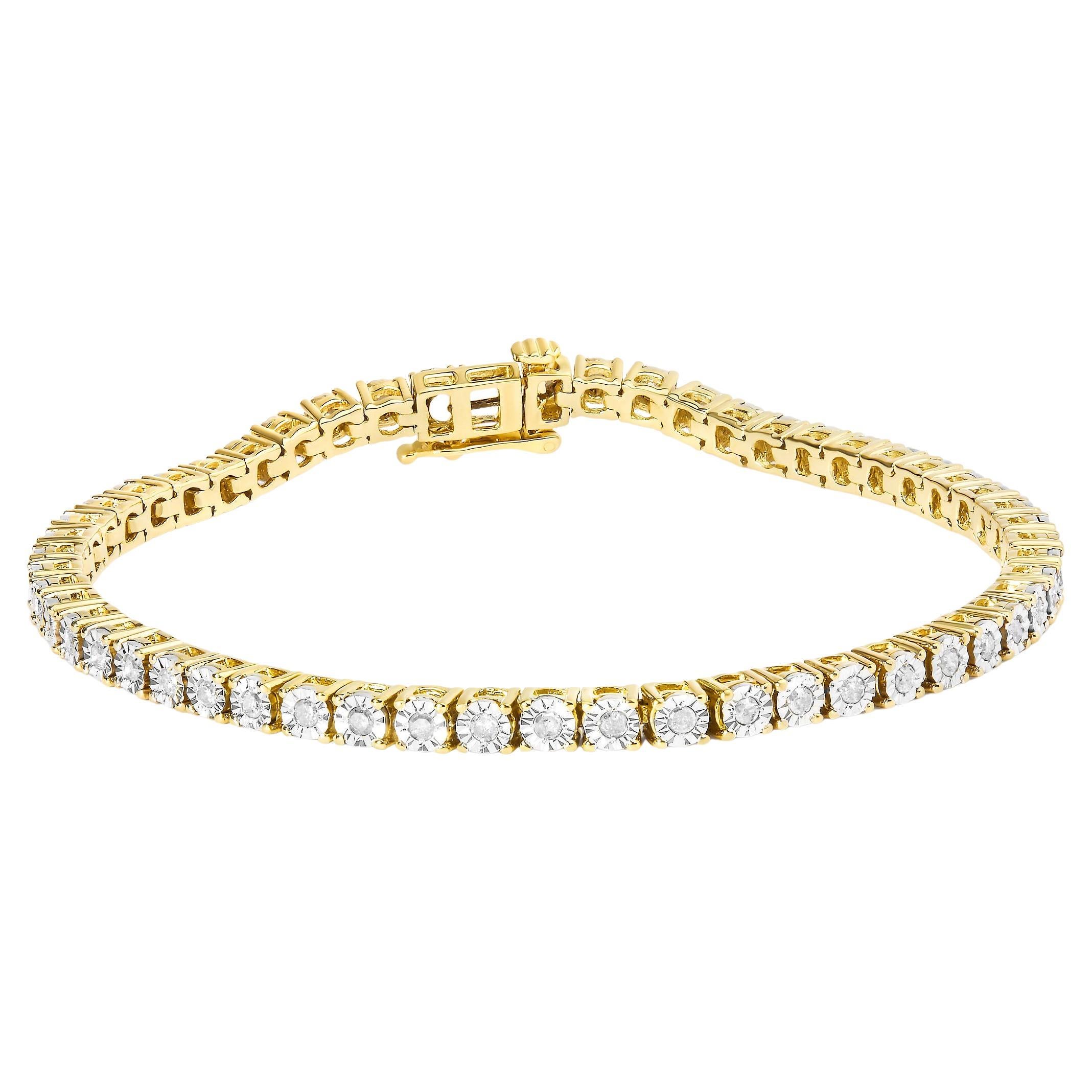 10K Yellow Gold Over Silver 1.0 Carat Diamond Faceted Bezel Tennis Bracelet