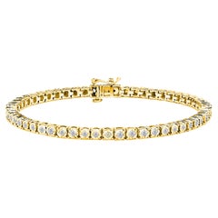 10K Yellow Gold over Silver 1.0 Cttw Diamond Round Faceted Bezel Tennis Bracelet