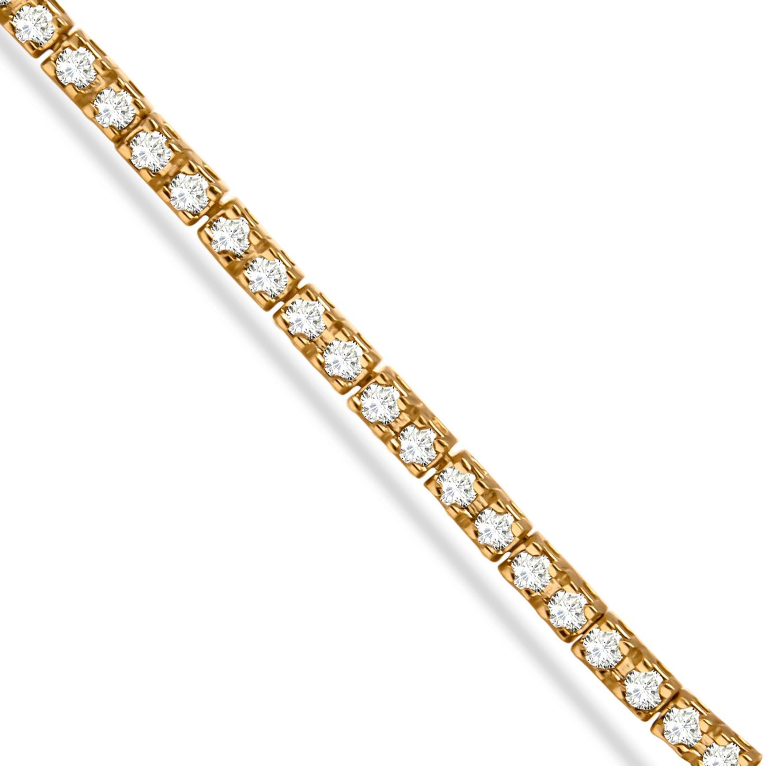 Taille ronde Bracelet tennis en or jaune 10 carats sur argent avec diamant champagne de 2,0 carats en vente