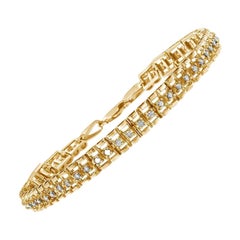 Pulsera de tenis de doble eslabón de oro amarillo de 10 quilates sobre plata y diamantes de 2,0 quilates