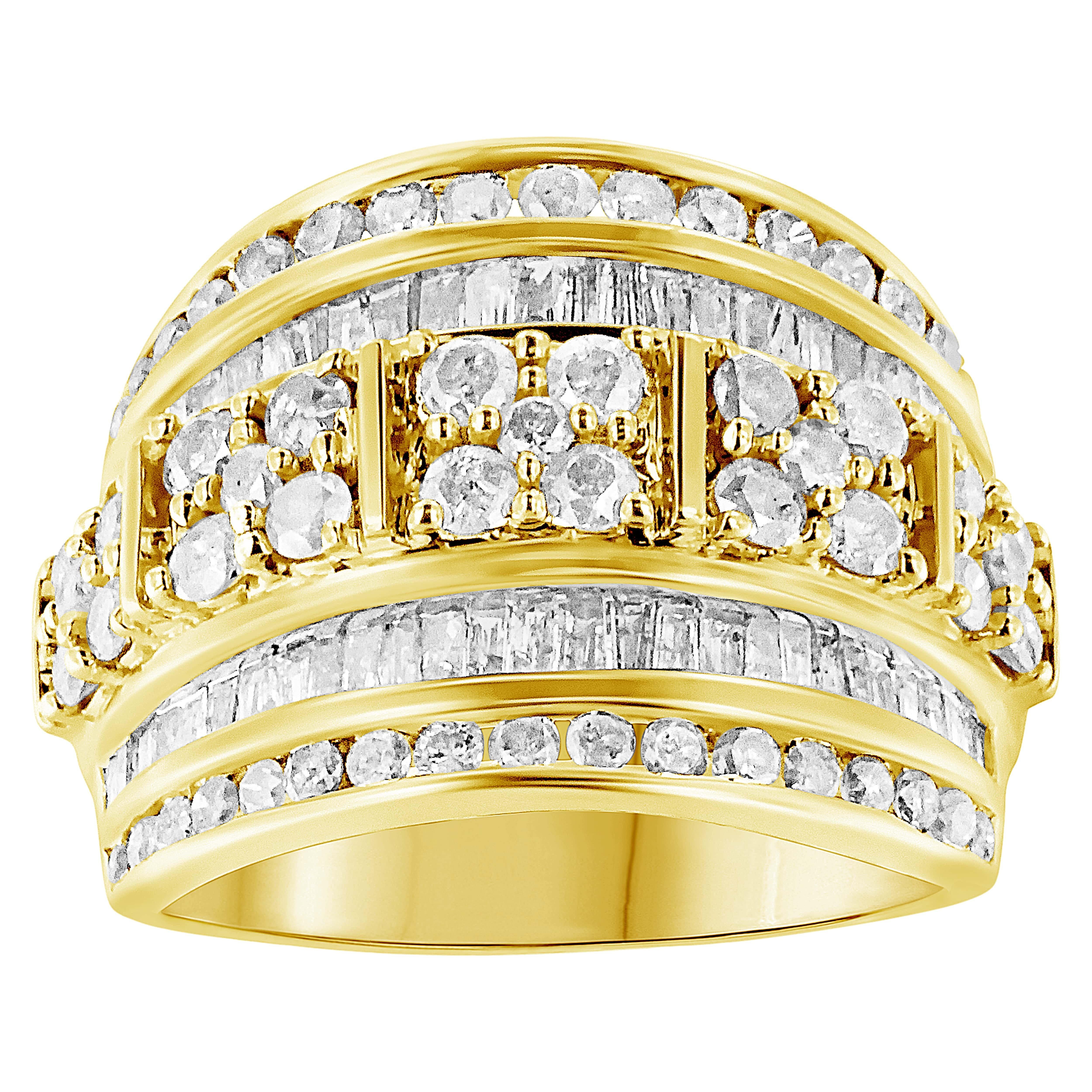 10K Yellow Gold Over Silver 2.0 Cttw Diamond Multi-Row Tapered Cocktail Ring For Sale
