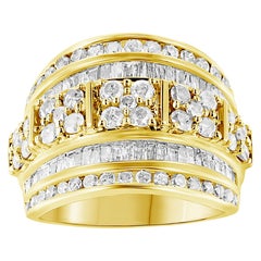 10K Yellow Gold Over Silver 2.0 Cttw Diamond Multi-Row Tapered Cocktail Ring