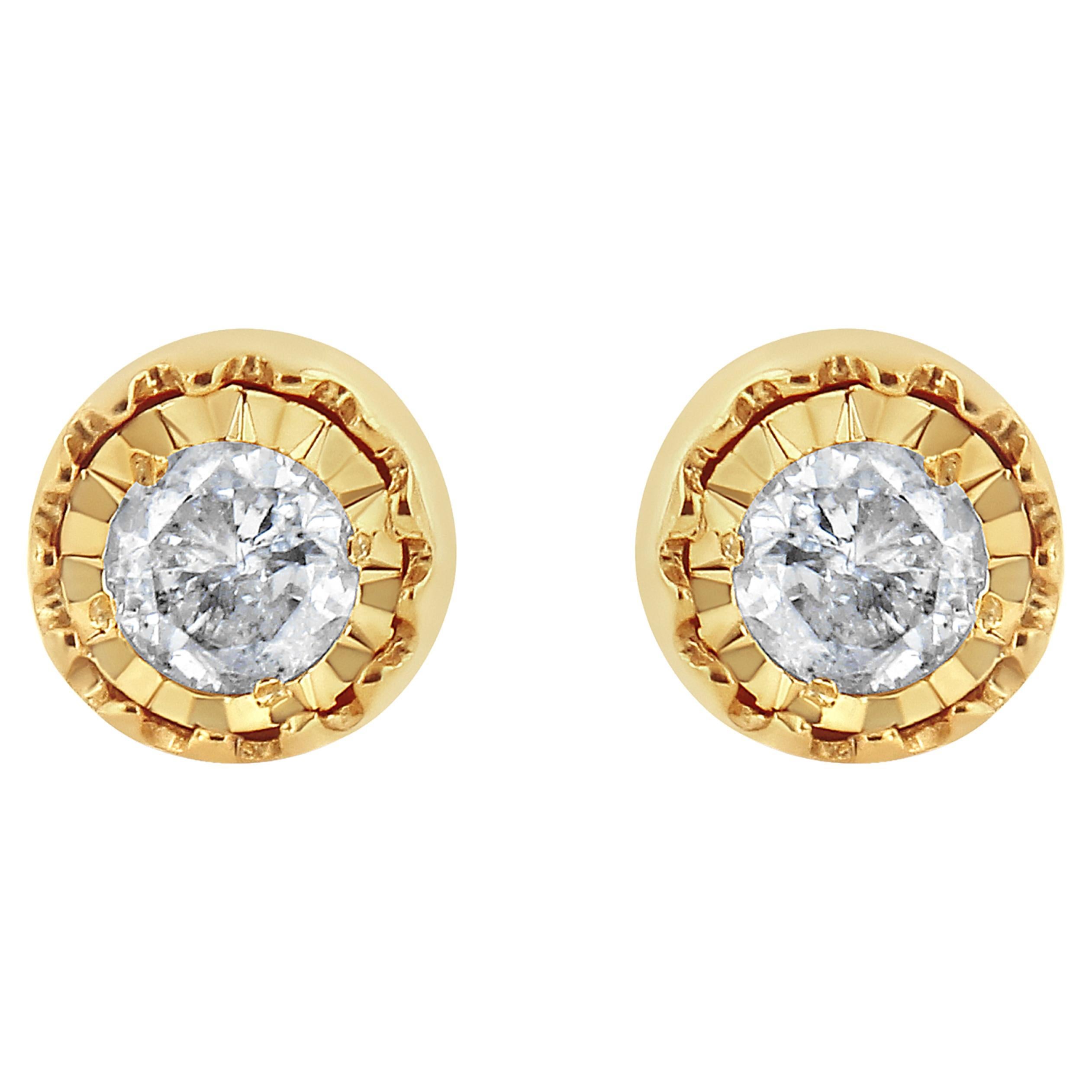 10K Yellow Gold over Silver 3/8 Carat Diamond Miracle Set Stud Earrings