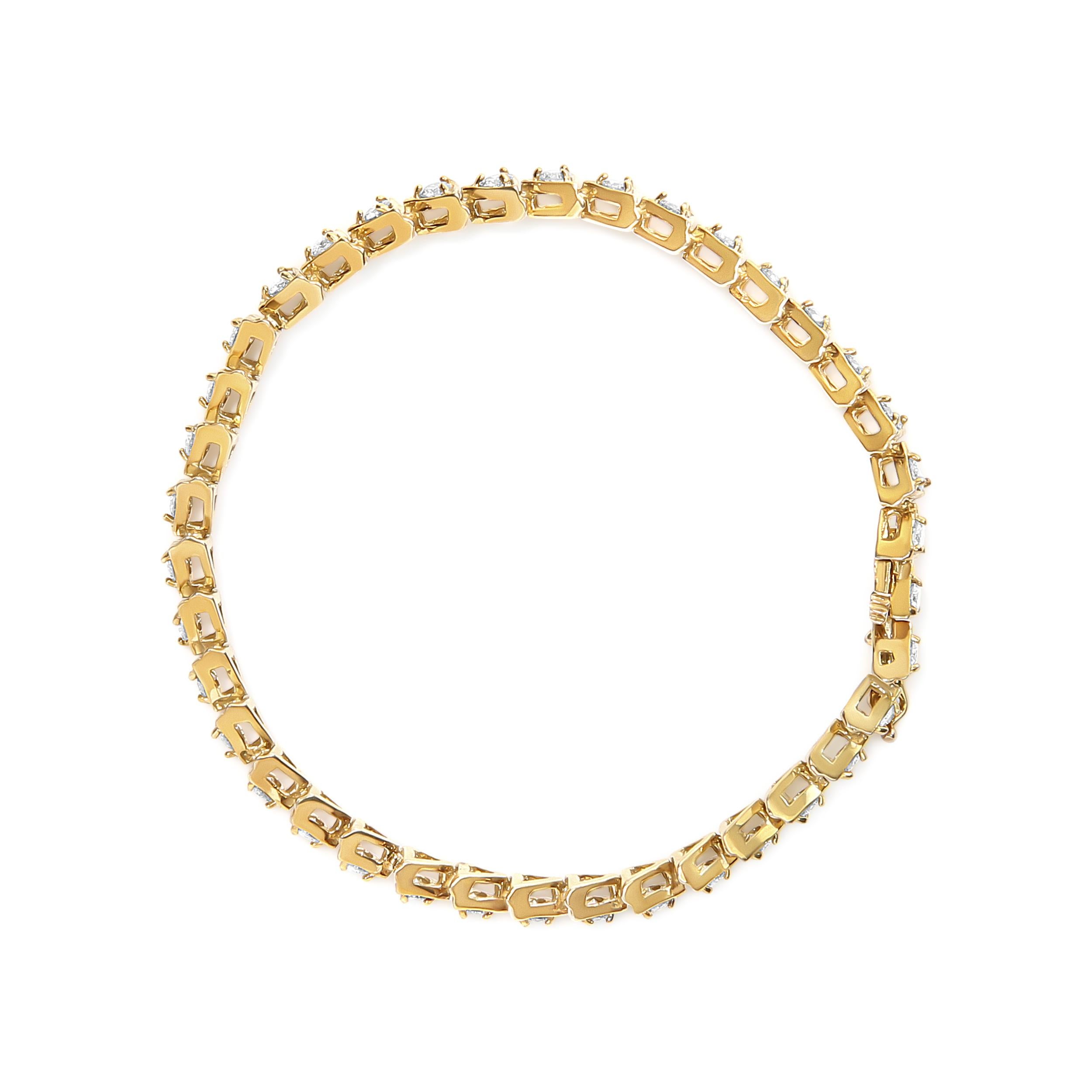 Moderne Bracelet tennis à maillons triangulaires en or jaune 10 carats et argent avec diamants de 3,0 carats en vente