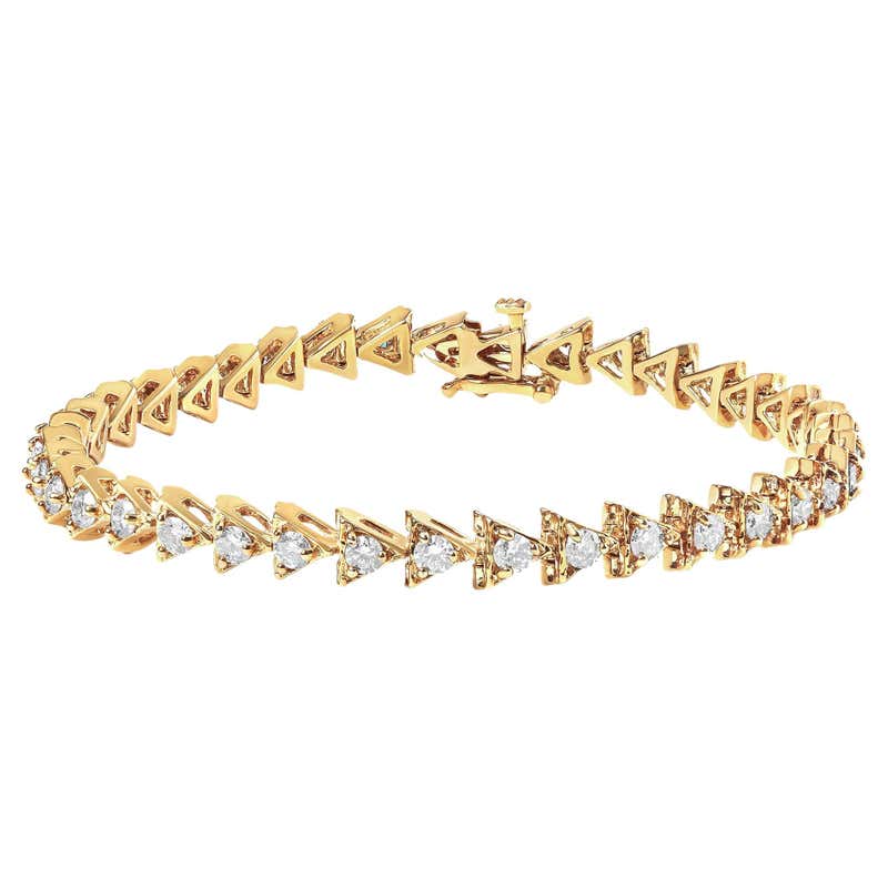 Triangular Gold Bracelets 10K Yellow Gold Over Silver 3.0 Carat Diamond Triangle Link Tennis ...
