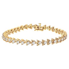 Bracelet tennis à maillons triangulaires en or jaune 10 carats et argent avec diamants de 3,0 carats