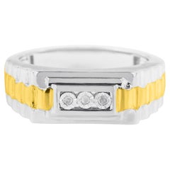10K Gelbgold über Silber Diamant-Akzent 3 Stone Gentlemen's Fashion Ring