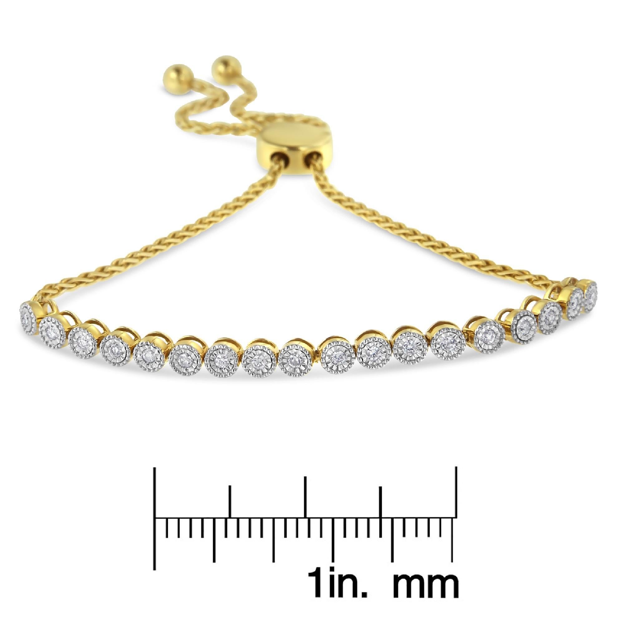 Bracelet Bolo réglable en or jaune 10K et argent serti de diamants Neuf - En vente à New York, NY
