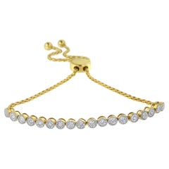 Pulsera Bolo Ajustable de Cuentas de Oro Amarillo de 10 K sobre Plata con Detalles de Diamantes