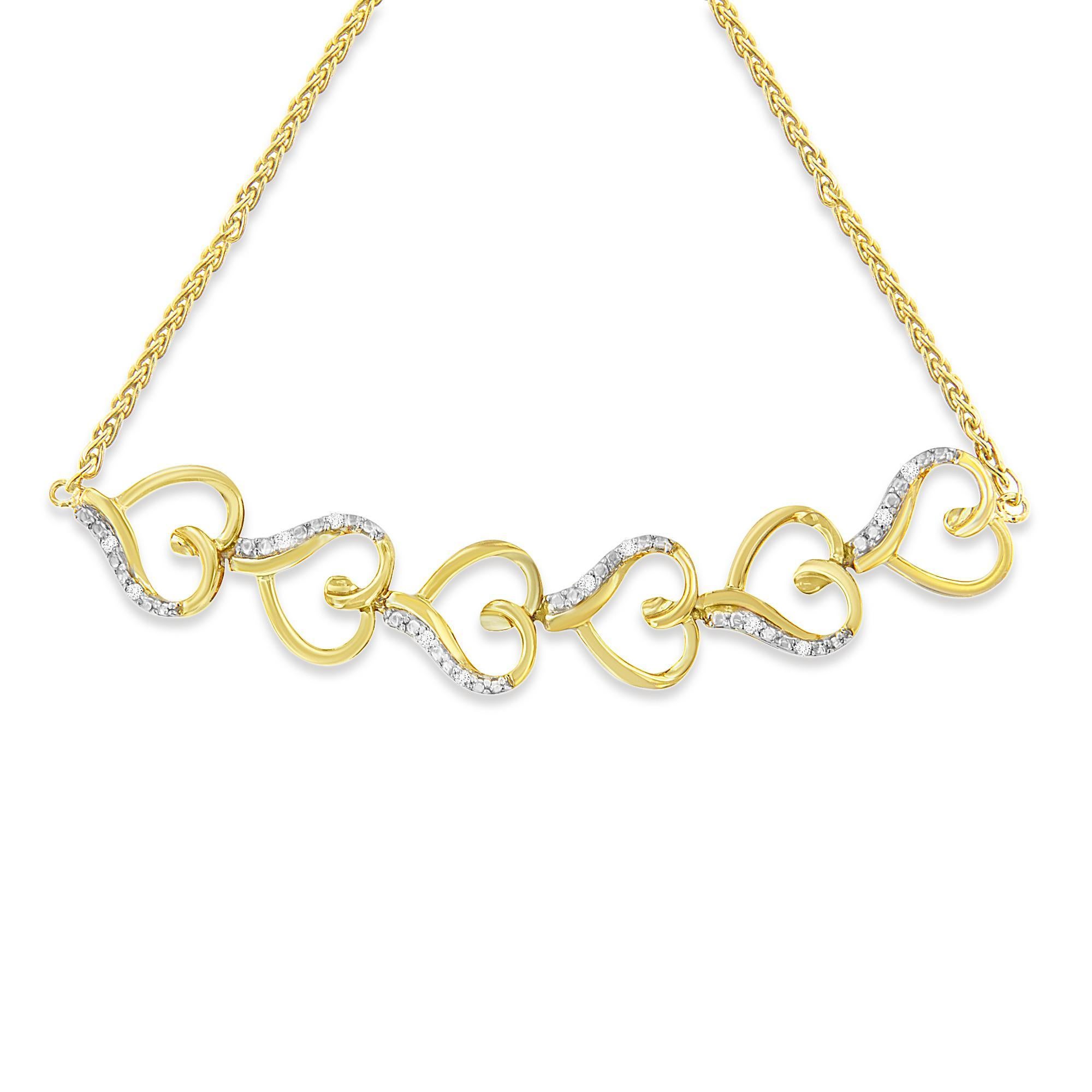 Moderno Bracciale a cuore aperto regolabile in oro giallo 10K e argento con diamanti in vendita