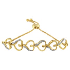 Verstellbares Bolo-Armband aus 10 Karat Gelbgold über Silber mit Diamanten akzentuiertem offenem Herz
