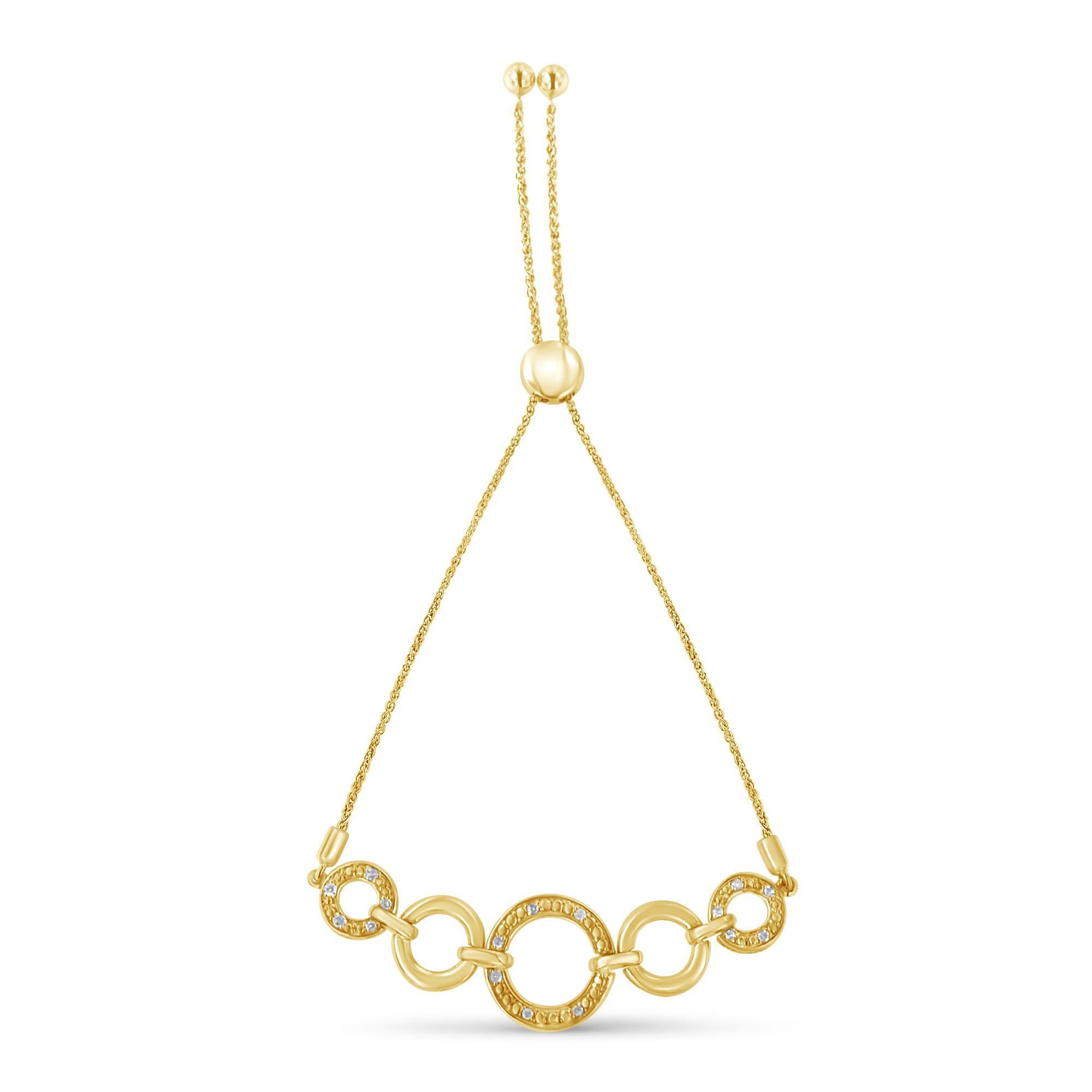 Moderno Bracciale Bolo regolabile con diamanti graduati in oro giallo 10K e argento in vendita