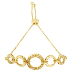 Verstellbares Bolo-Armband, 10 Karat Gelbgold über Silber Diamant abgestuftes Kreis