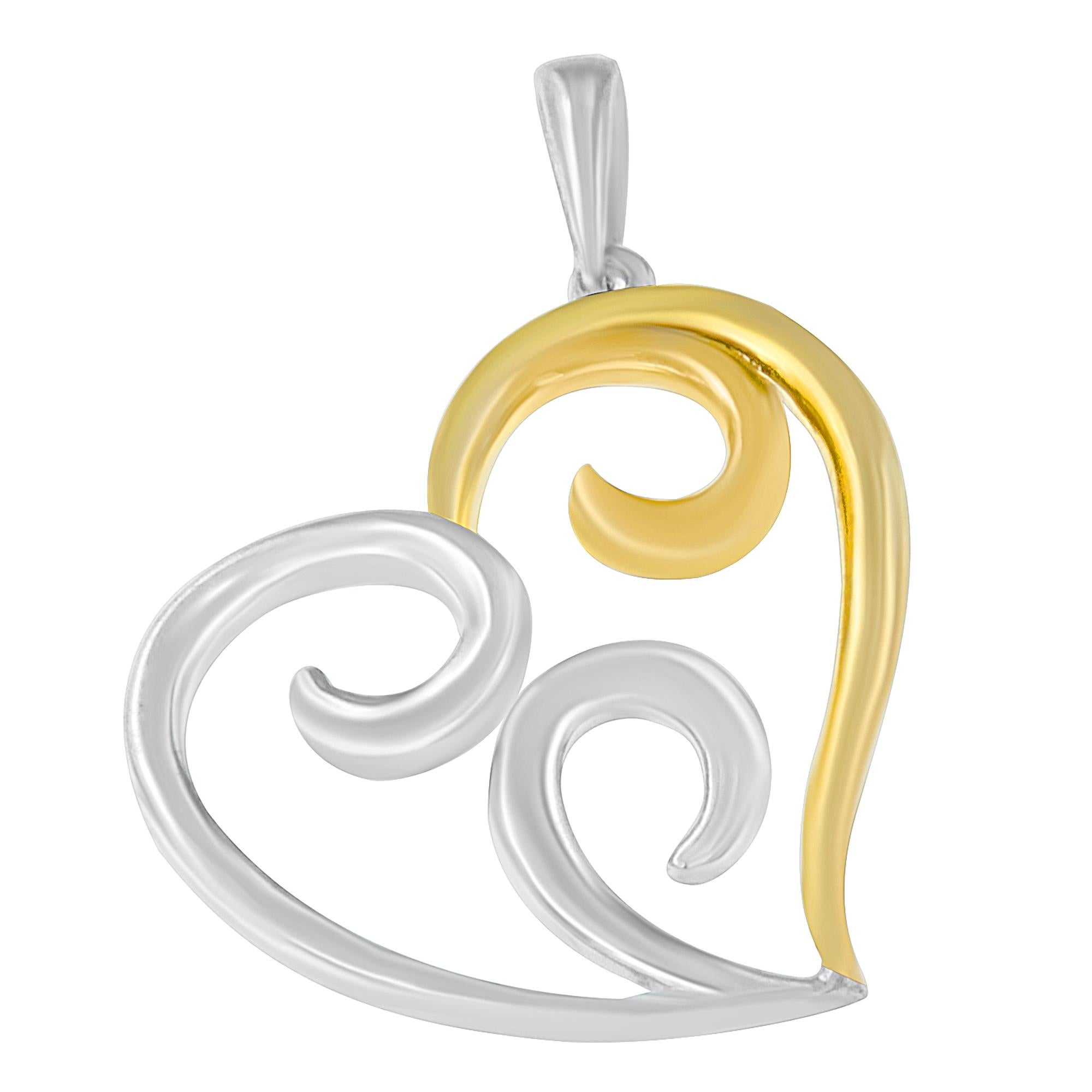 Celebrate someone you love with this stunning heart pendant. This pendant necklace features a flared open heart shape with swirls entering the center of the heart. The pendant comes with a slender 18” box chain for a sleek and modern look. It is