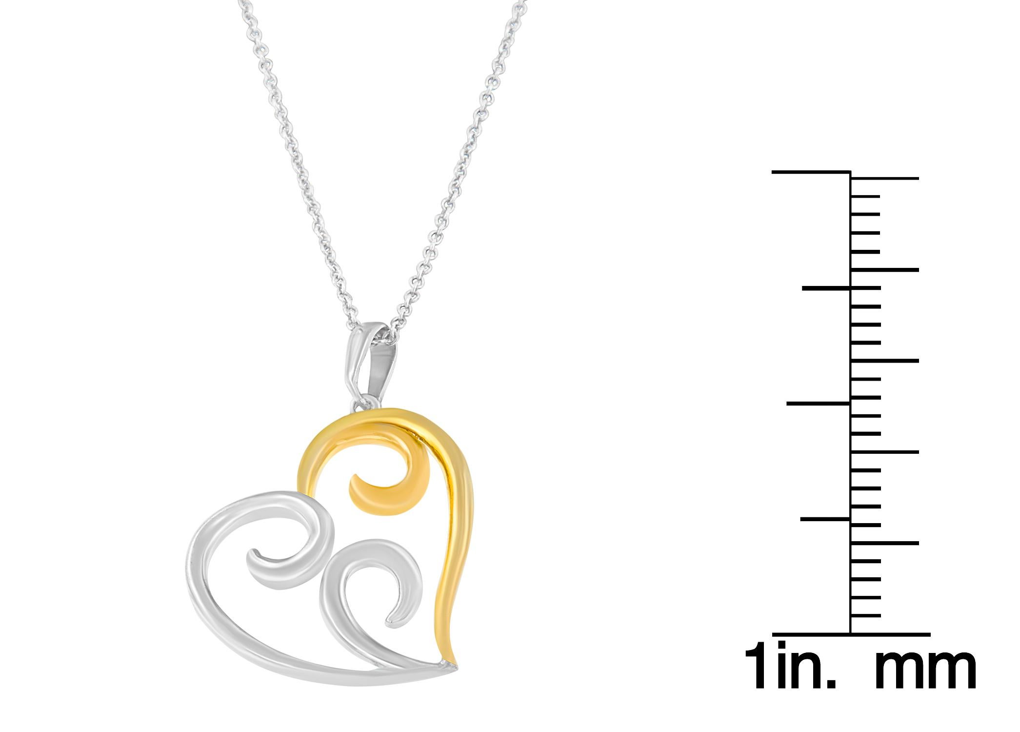 Contemporary 10K Yellow Gold Over Silver Open Heart with Swirls Box Chain Pendant Necklace For Sale