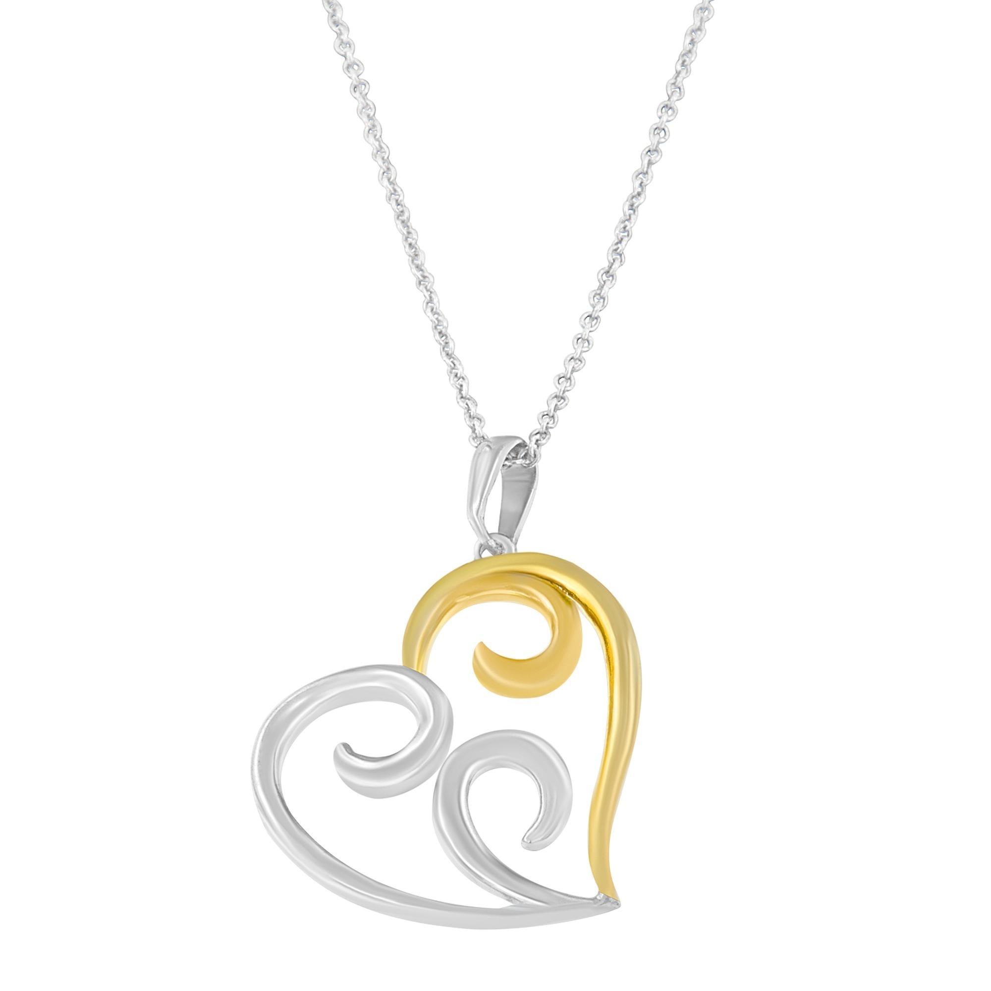 10K Yellow Gold Over Silver Open Heart with Swirls Box Chain Pendant Necklace In New Condition For Sale In New York, NY