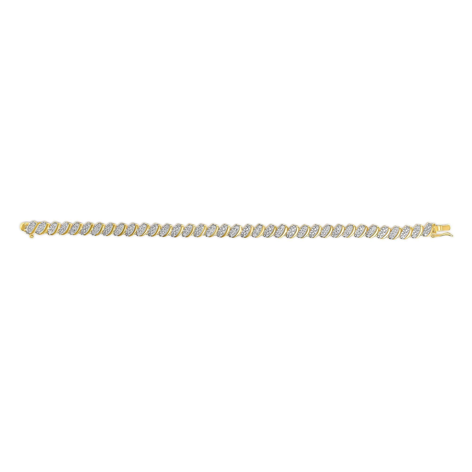 10K Yellow Gold over Sterling Silver 1/2 Cttw Diamond Oval Link Bracelet (Moderne) im Angebot