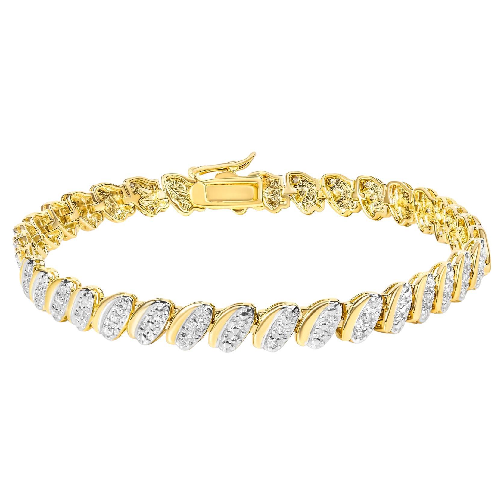 10K Yellow Gold over Sterling Silver 1/2 Cttw Diamond Oval Link Bracelet