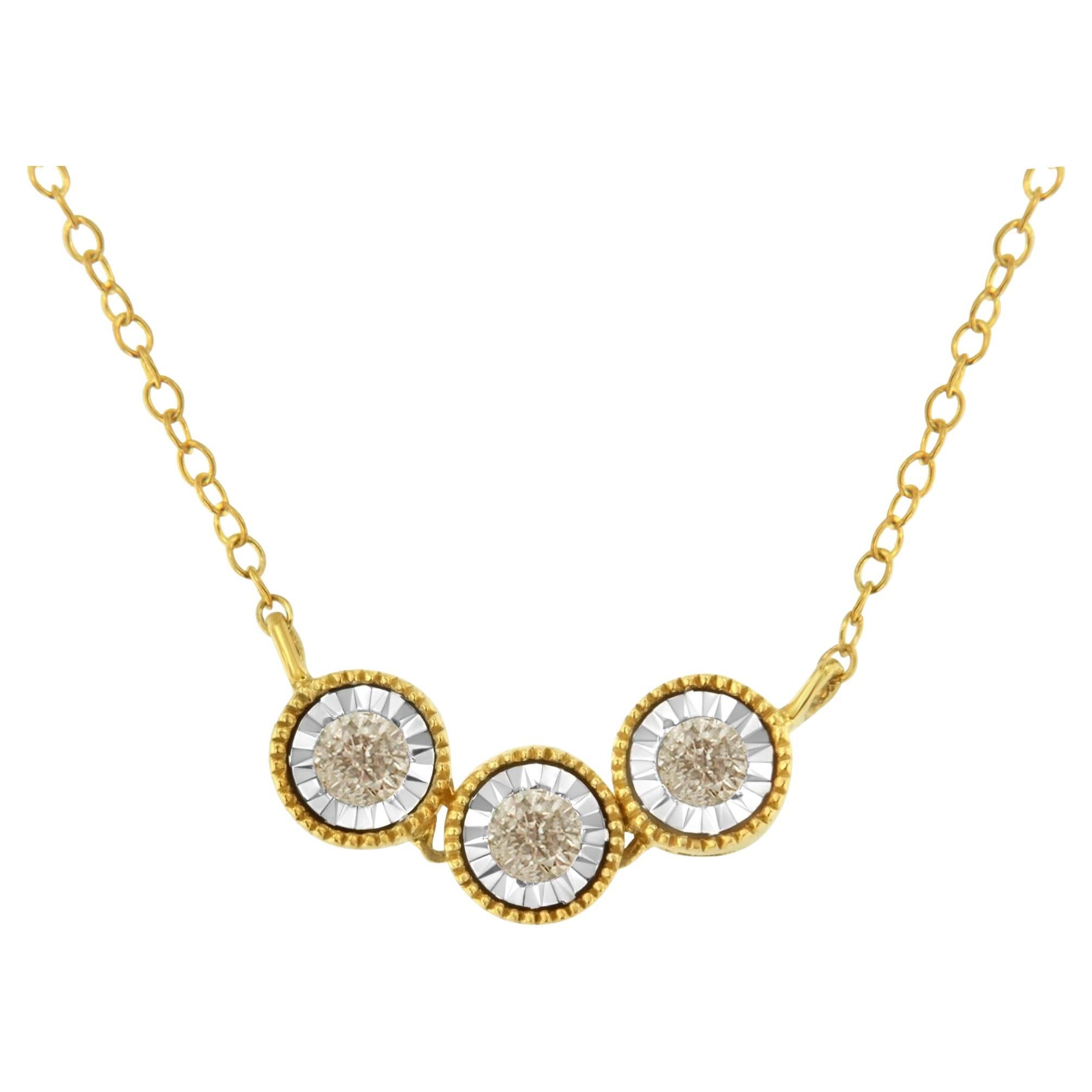 10K Yellow Gold Over Sterling-Silver 1/4 cttw Champagne Diamond 3 Stone Necklace