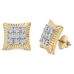 10K Yellow Gold Over Sterling Silver 1/4 Ctw Diamond Textured Halo Stud Earrings