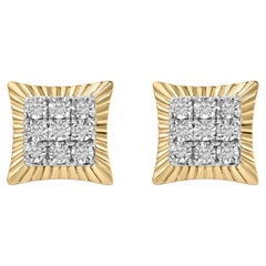 10K Yellow Gold Over Sterling Silver 1/4 Ctw Diamond Textured Halo Stud Earrings