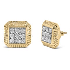 10K Yellow Gold Over Sterling Silver 1/6 Ctw Diamond Textured Halo Stud Earrings