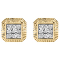 10K Yellow Gold Over Sterling Silver 1/6 Ctw Diamond Textured Halo Stud Earrings