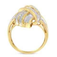 10K Yellow Gold Over Sterling Silver 1.0 Ctw Diamond Knot Channel Statement Ring