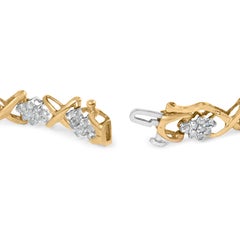 Bracciale con diamanti taglio rotondo in oro giallo 10K e argento sterling da 2,0 carati A Link