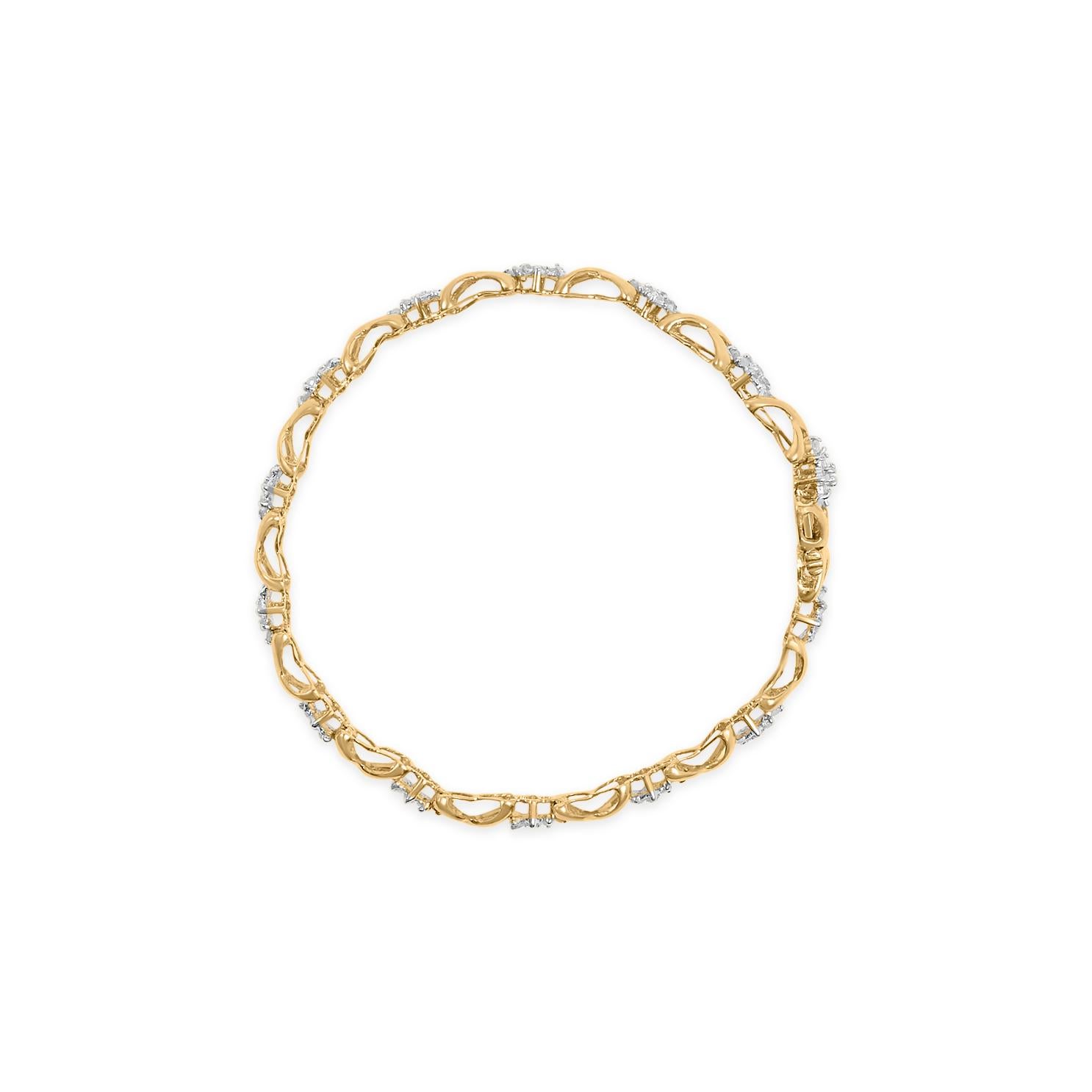 Contemporary 10K Yellow Gold over Sterling Silver 2.0 Carat Round-Cut Diamond Link Bracelet For Sale