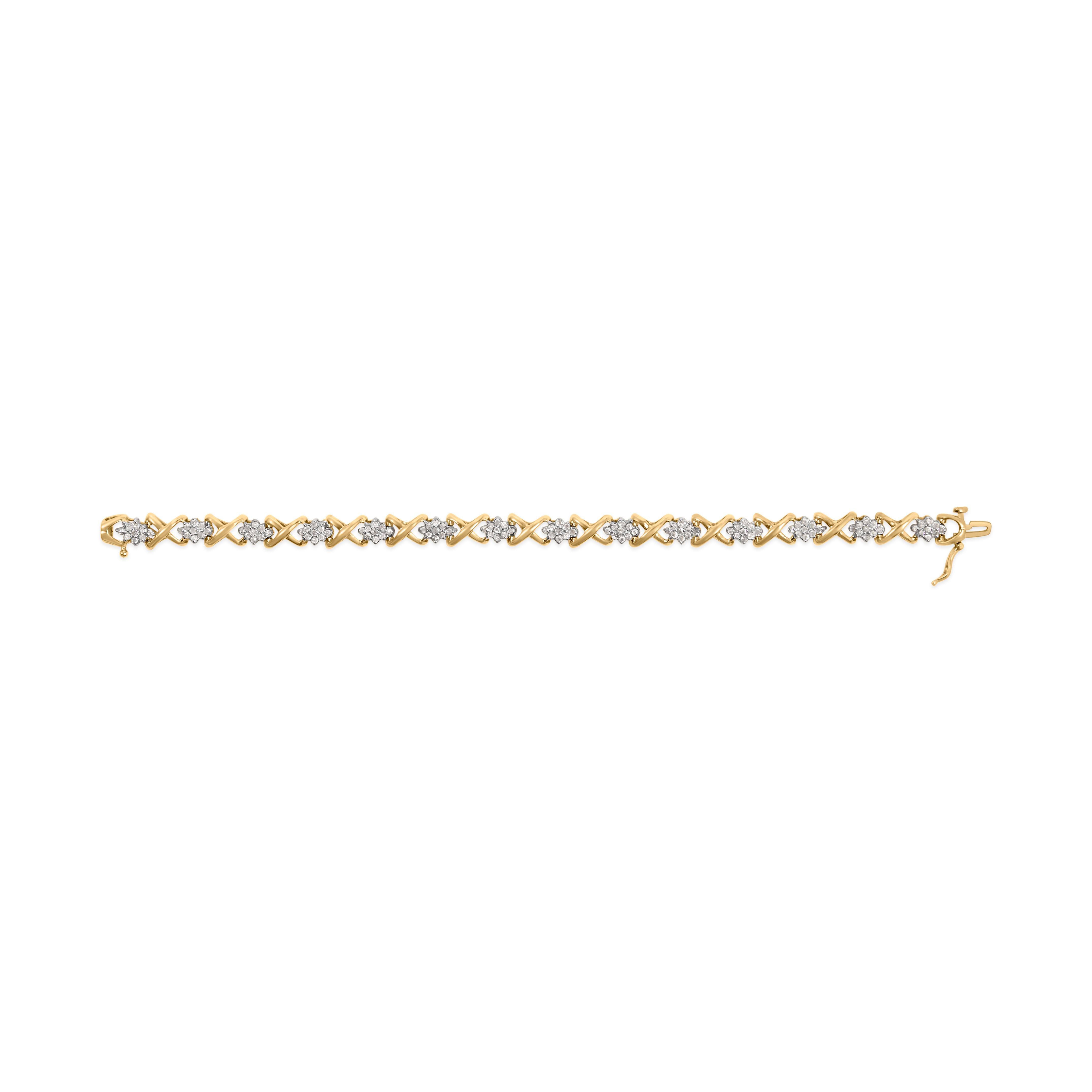 Taille ronde Bracelet à maillons en or jaune 10 carats sur argent sterling avec diamants taille ronde de 2,0 carats en vente