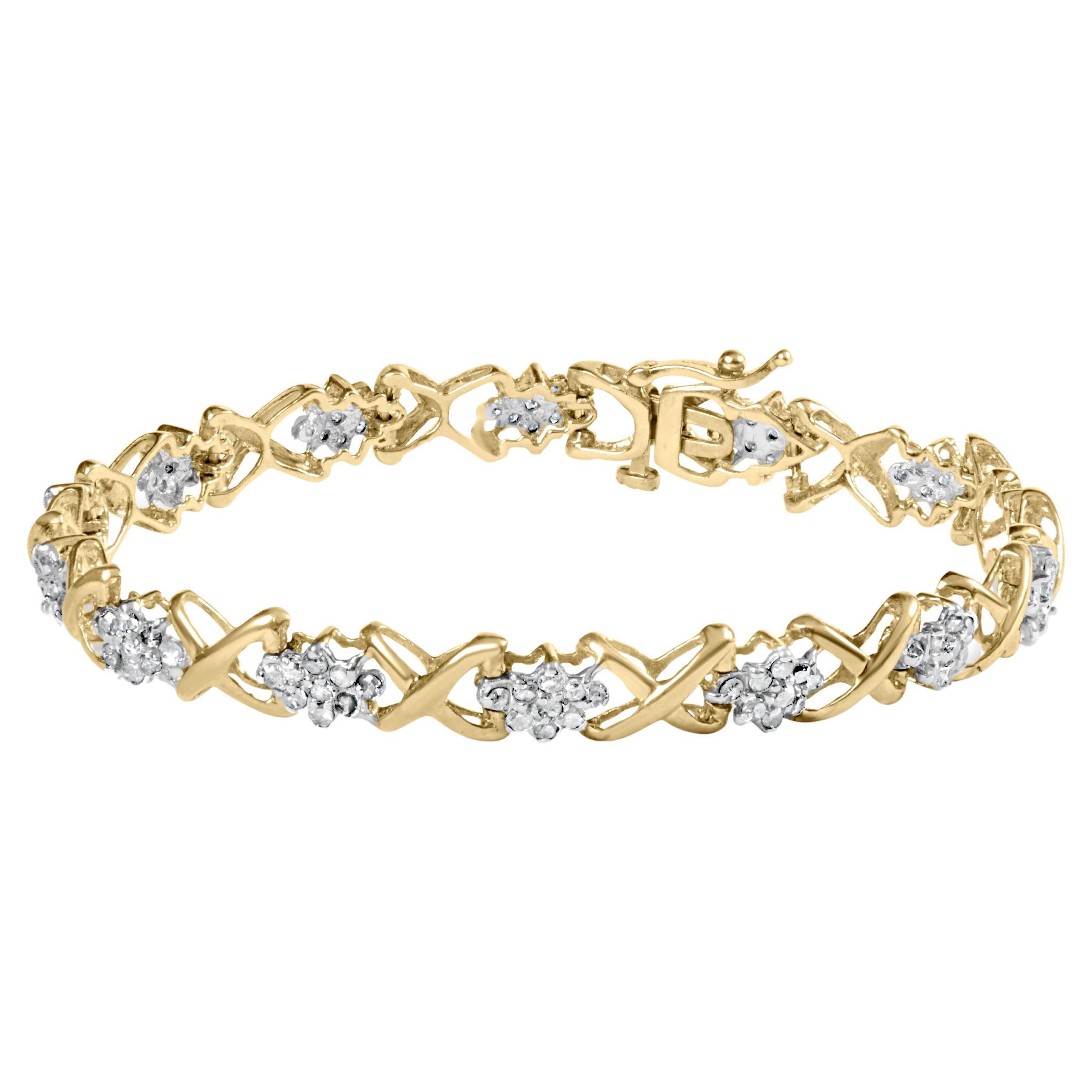 10K Yellow Gold over Sterling Silver 2.0 Carat Round-Cut Diamond Link Bracelet For Sale