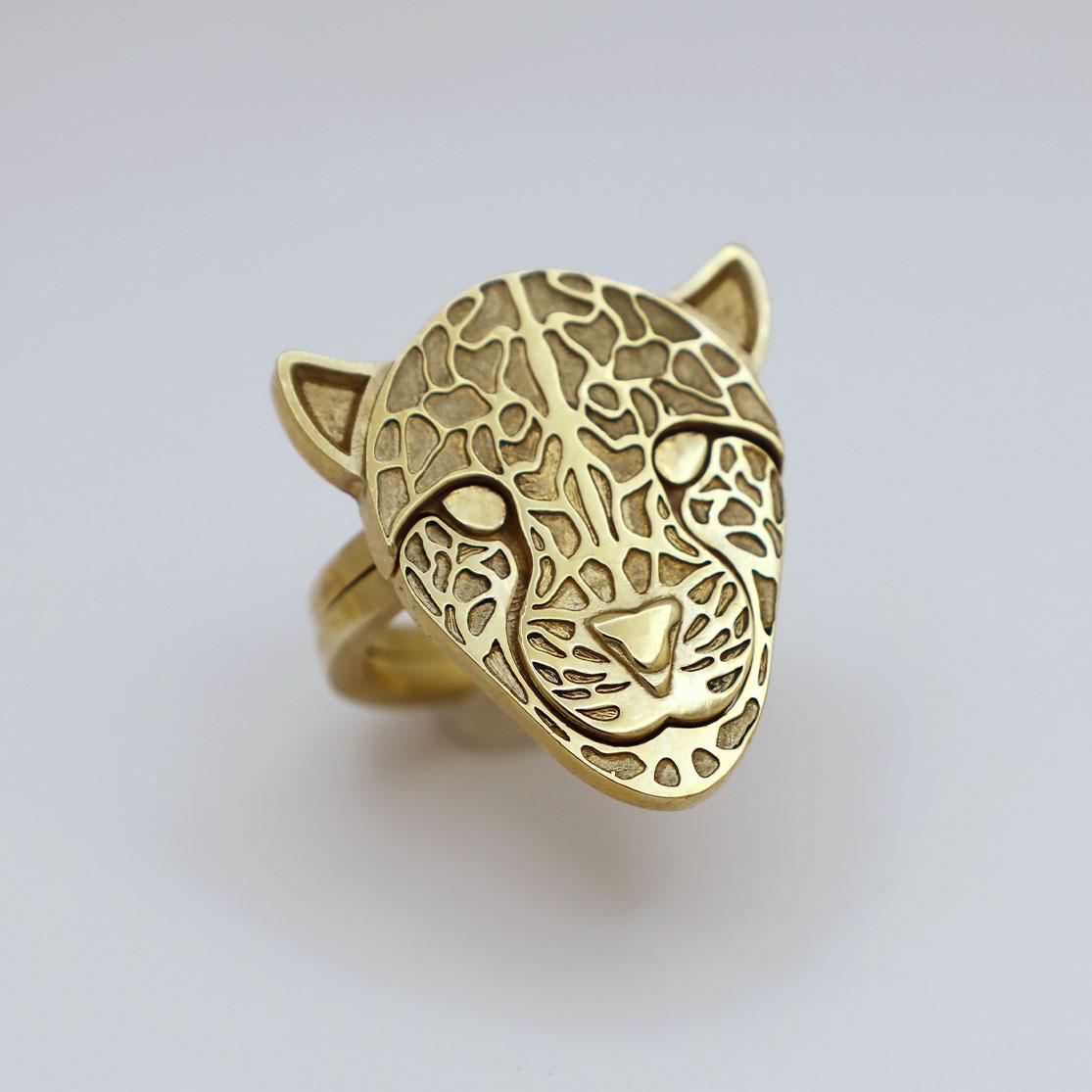 Contemporary 10K Yellow Gold Panther Stack Ring by KRSN Studio For Sale