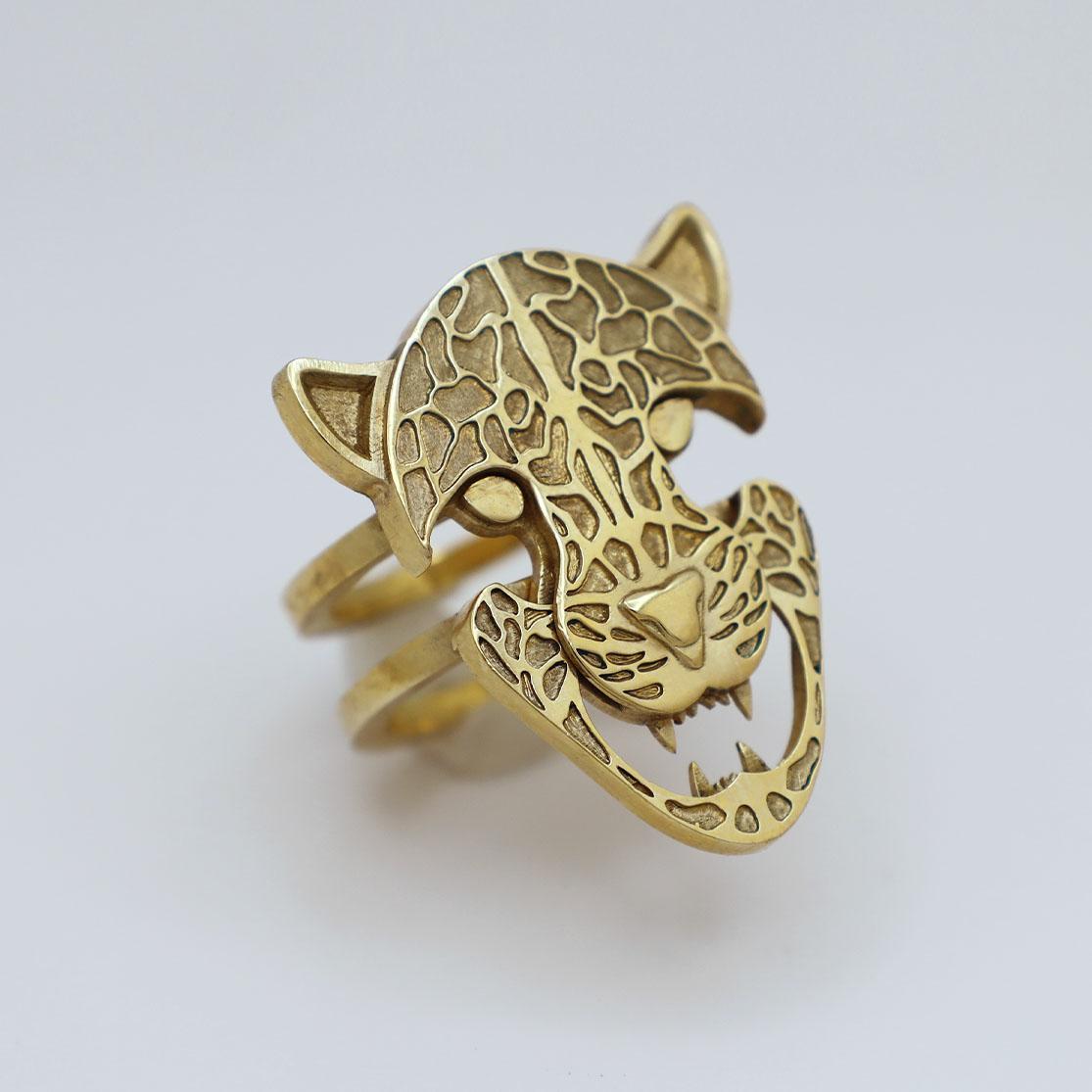 10K Yellow Gold Panther Stack Ring by KRSN Studio In New Condition For Sale In Brooklyn, NY