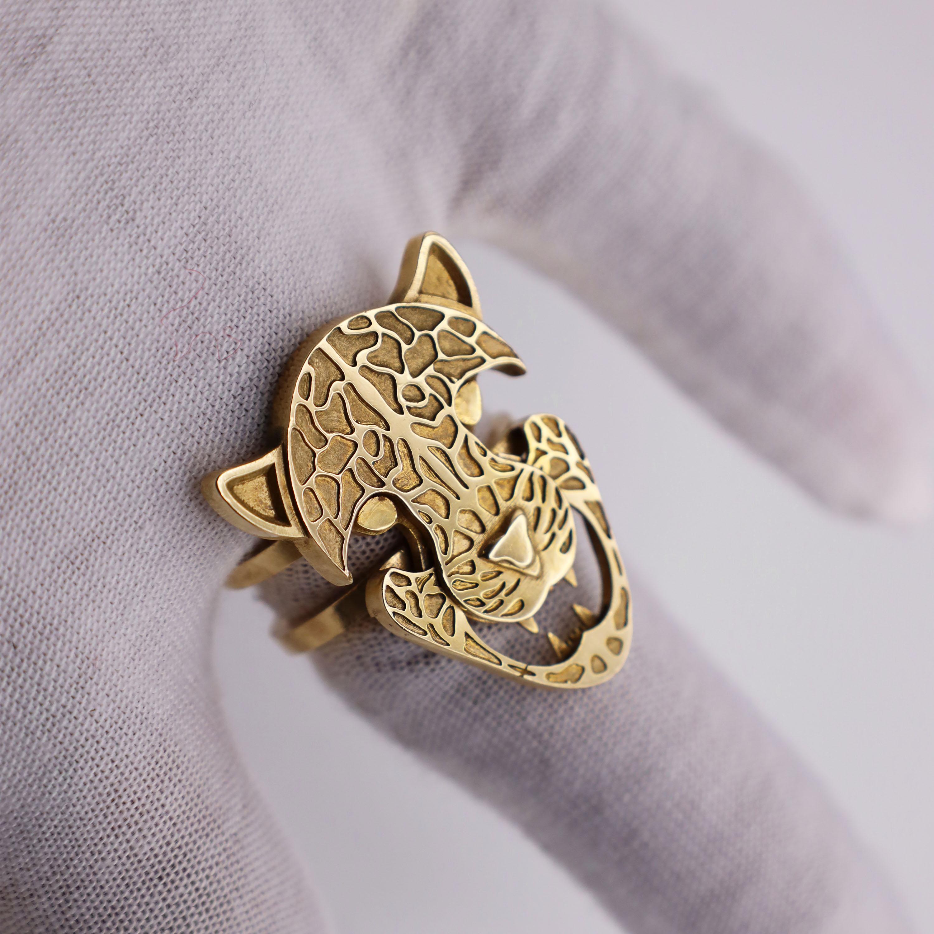 10K Yellow Gold Panther Stack Ring by KRSN Studio For Sale 1