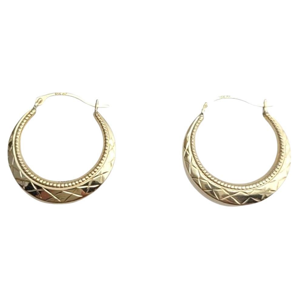10K Yellow Gold Patterned Hoop Earrings #21110