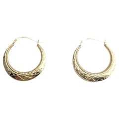 10K Yellow Gold Patterned Hoop Earrings #21110