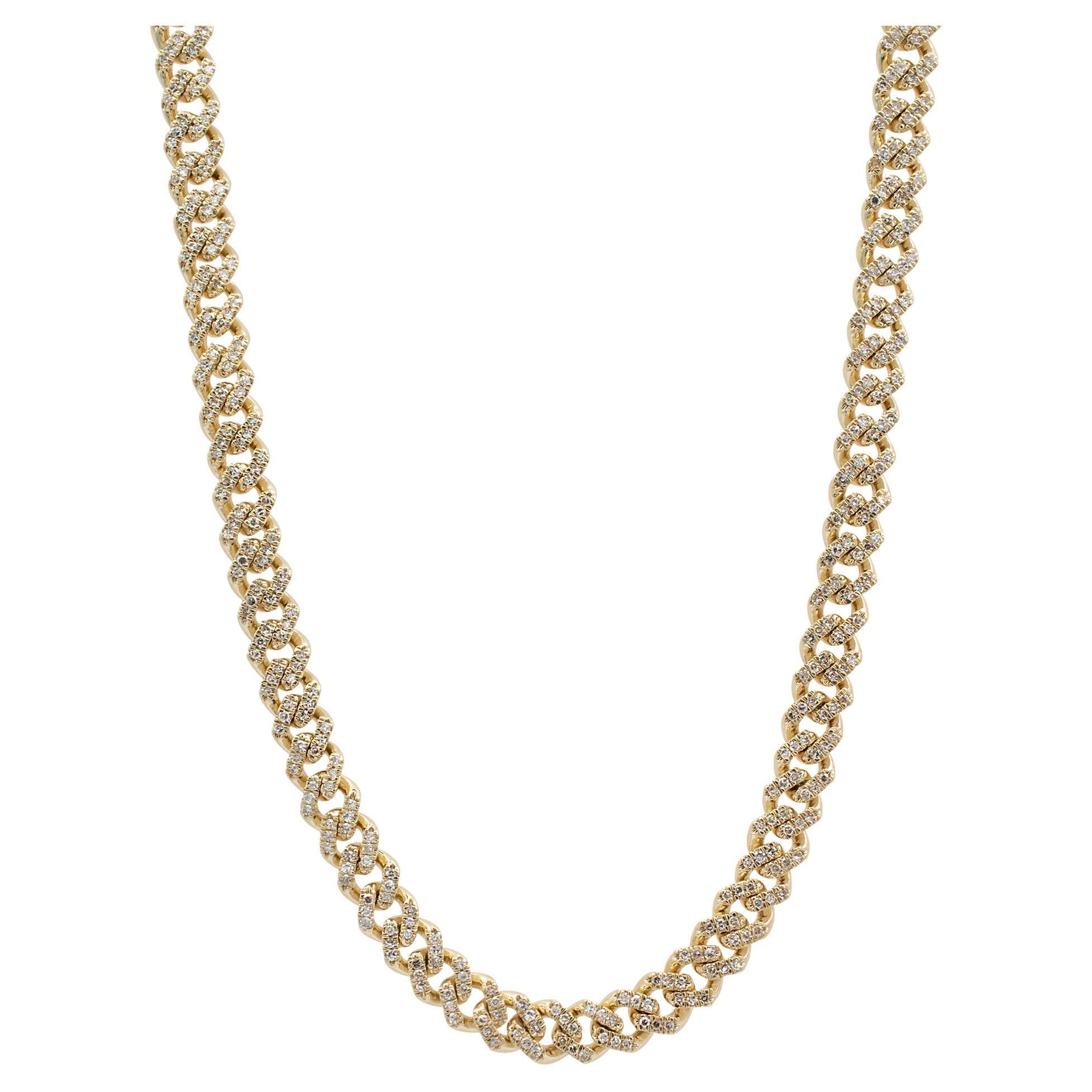 10K Yellow Gold Pave Diamond Miami Cuban Link Chain 5.80MM For Sale